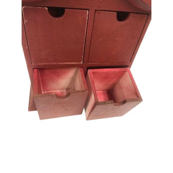 Red 4 Drawer Wooden Spice Box 11.5" High x 10.5" Wide x 4" Deep - Picture 4 of 8